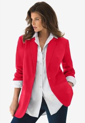 Plus Size Women's Plus Size Relaxed Boyfriend Blazer by Roaman's in Vibrant Red (Size 34 W) Professional Jacket
