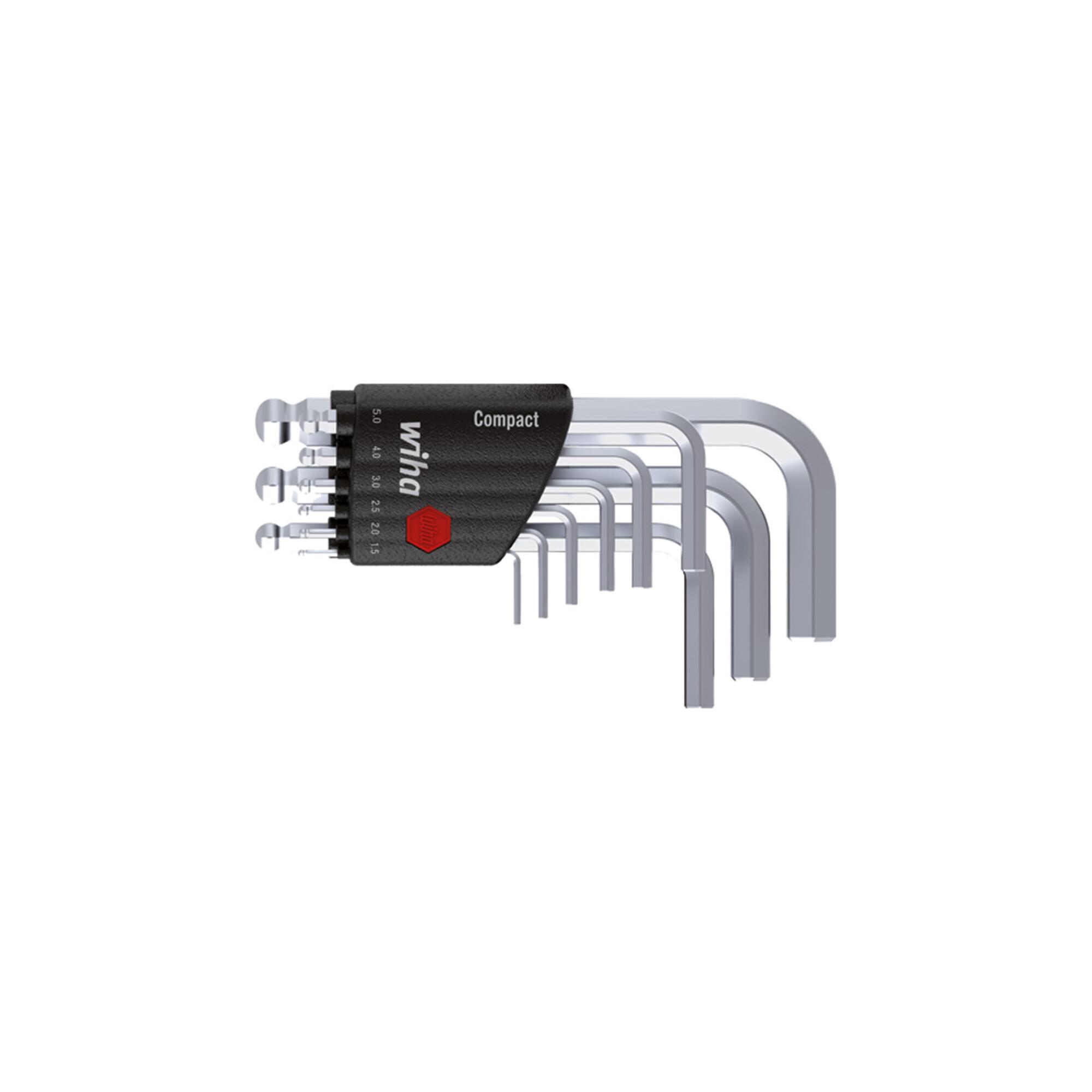 Stiftschlüssel Set im Compact Halter Sechskant-Kugelkopf 9-tlg. kurz, mattverchromt (40410) ; Wiha)