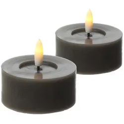 441 LED Maxi Teelichter Lina Rustik Optik Echtwachs D: 7cm grau 2er Set