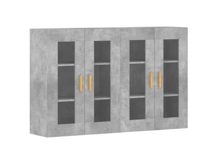 Roanoer Wandschränke 2 STK. Betongrau Holzwerkstoff mit Glas 69,5x34x90 cm Platzsparende Hängeschränke für Wohnzimmer und Flur, bietet viel Stauraum hinter Vitrinentüren für ordentliche Präsentation.