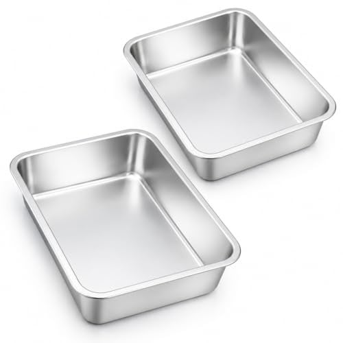 Homikit Set van 2 Roestvrijstalen Ovenschalen, Rechthoekig, B/D/H: 32,5 x 25,5 x 8 cm