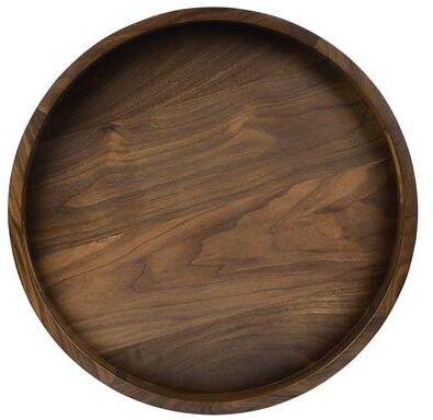 KINWELL Round Black Walnut Wood Serving Tray Ottoman Tray with Handles