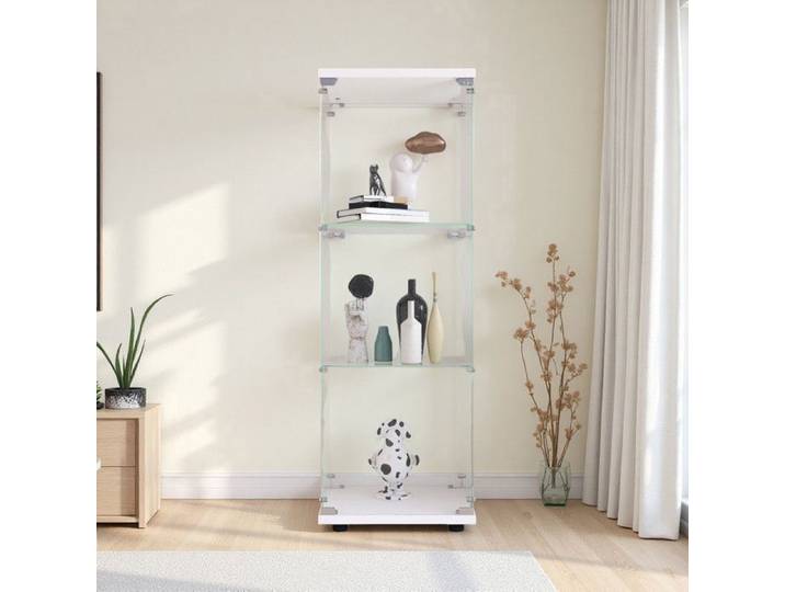 Vitrine Sécurisée - 125cm - Verre Trempé 5mm - 3 Étagères - Cadre Métal Blanc