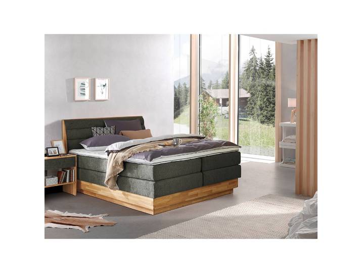 Boxspringbett Merkur 160 x 200cm Flachgewebe Oria Schwarz Doppelmatratze H2/H3