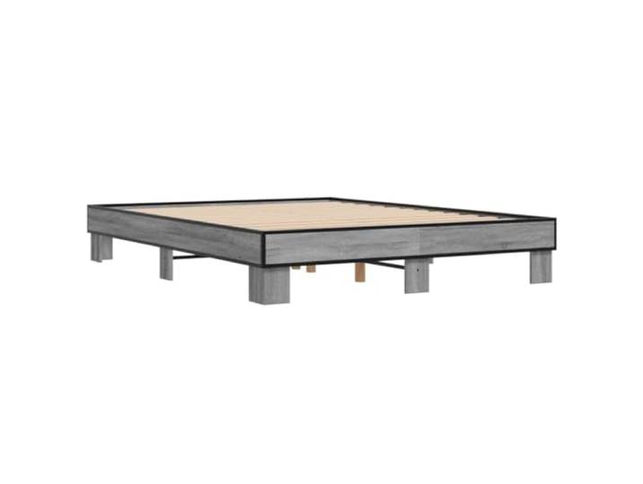 KTHLBRH Bettgestell Grau Sonoma 150 x 200 cm aus mehrschichtigem Holz Lattenrost aus Sperrholz im Lieferumfang enthalten, stabiler Boden, Matratze nicht im Lieferumfang enthalten