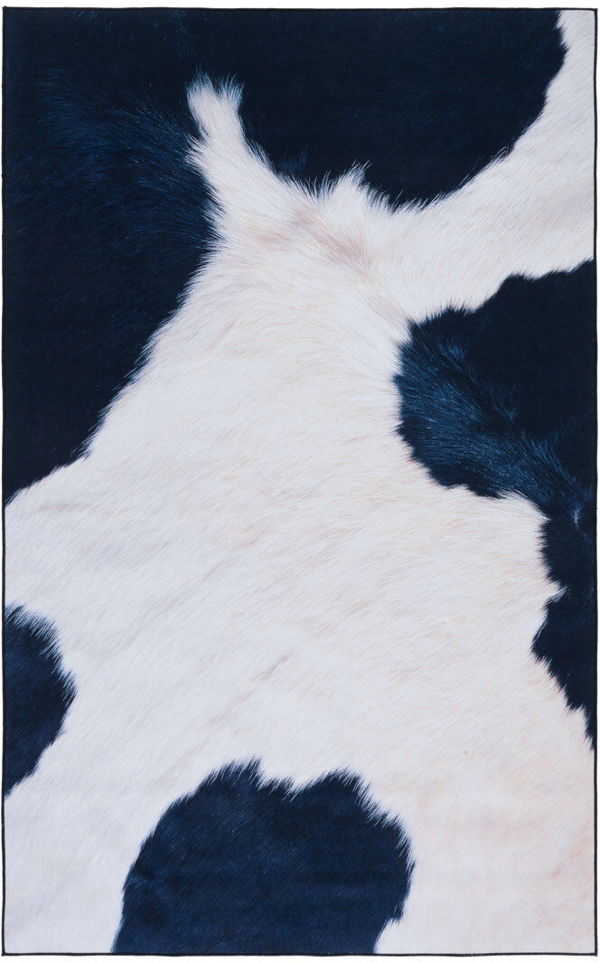 Latitude Run Faux Hide Atze Machine Washable Area Rug In Ivory & Blue Blue Rectangle 183 x 274 cm