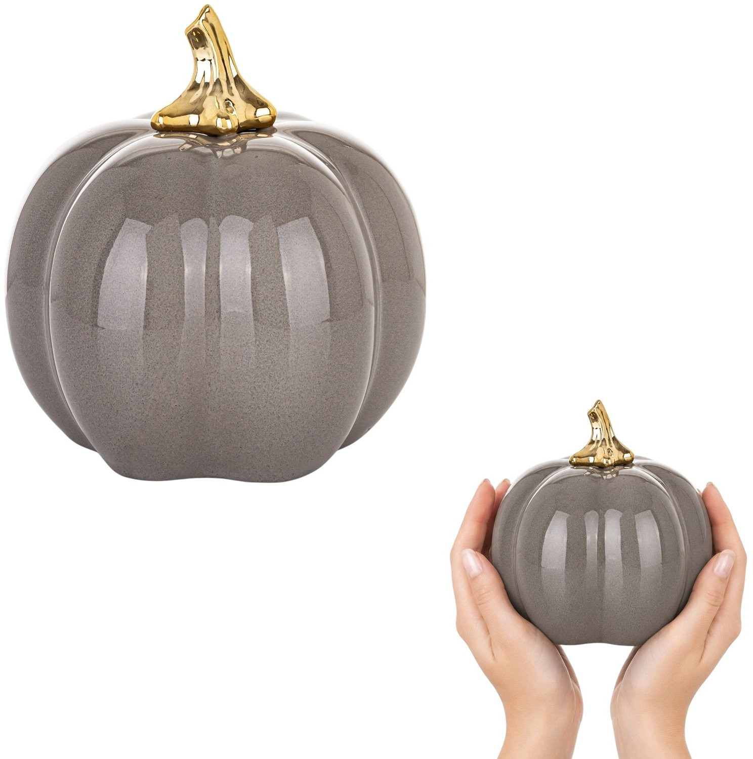 Merkloze Grijze Keramische Pompoen Decoratie voor op Tafel, Hoogte: 16,5 cm