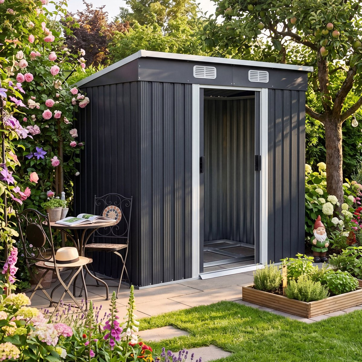 Gardebruk Tuinhuis met fundering en schuifdeur, 2 m², Antraciet, B: 200 cm, D: 125 cm, H: 185 cm