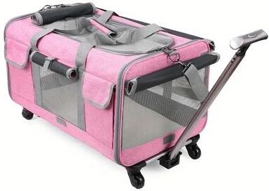 Uplift Picks Extra Large Rolling Pet Carrier Bag With Detachable Trolley pink