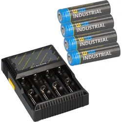 SET Nitecore D4 + 4x 14500 AA Solar Akku LiFePO4 3,2V 600mAh