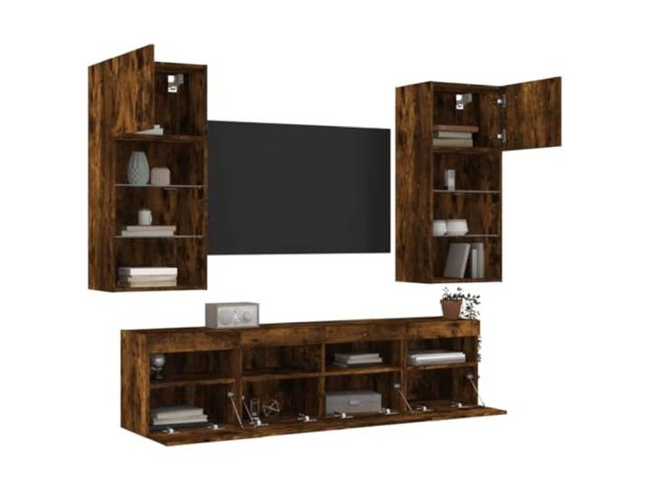 AUUIJKJF Home Items, 5 Stück TV-Wandschränke mit LED Räuchereiche, Holzwerkstoff, Anzugmöbel