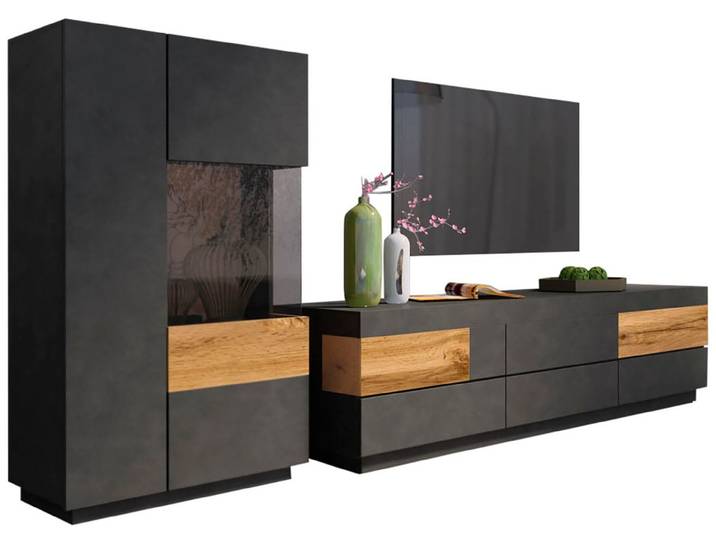Wohnwand GOODPRODUCT Silke , grau (anthrazit matera, votaneichefarben), B:286cm, Kastenmöbel-Sets, Wohnwand, (2-tlg.)