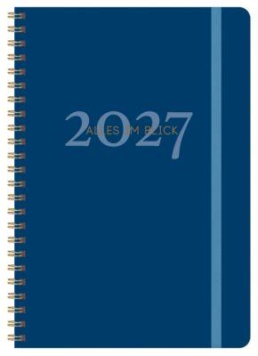 Korsch Ringbuch Taschenkalender To-Do-Planer 2027, Format A5, 144 Seiten, 1 Woche je Seite, Feiertage + Ferienzeiten für D/A/CH, Gummiband, dunkelblau