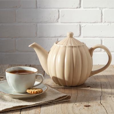 Storied Home "34-Ounce Stoneware Ribbed Teapots with Reactive Glaze - 9.5""L x 4.88""W x 6.5""H"