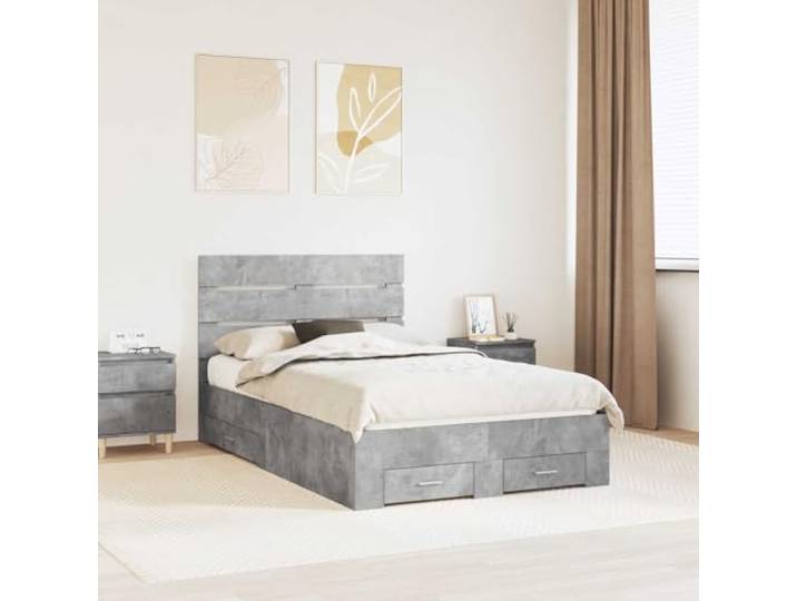 RJPLMFV Bettgestell, Betongrau, 135 x 190 cm, Holz Mit Aufbewahrungsschubladen, integriertem Kopfteil, modernes Design, leicht zu reinigen