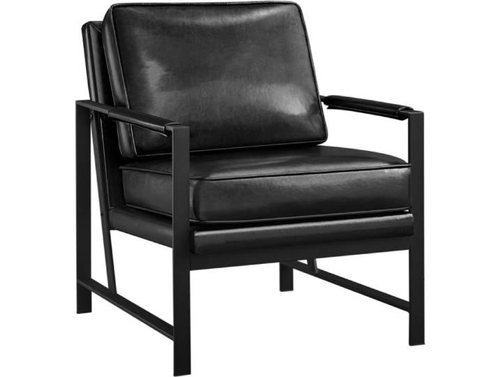 Yaheetech Fauteuil de Salon Similicuir PU Cadre Métal Fauteuil de Chaise pour Salon Chambre Salle de Séjour Bureau Intérieur Noir