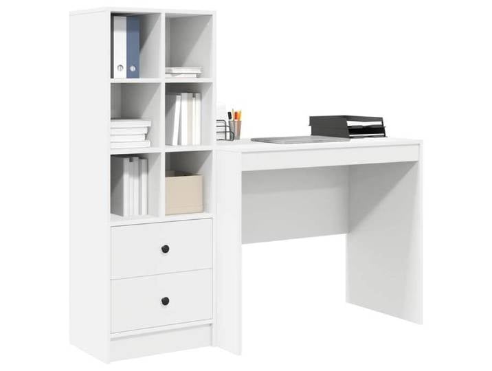 Bureau d'écriture Bureau d'ordinateur avec tiroir avec étagère avec stockage - {2 pièce} - Blanc - Cadre fiable 83586