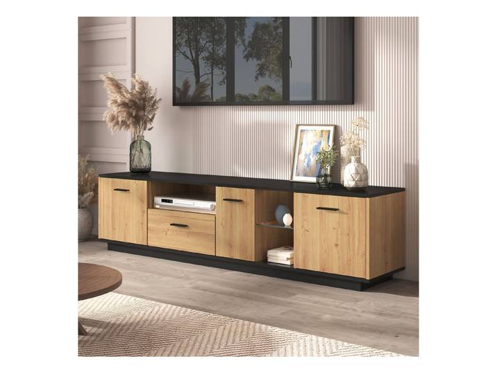 REDOM TV-Schrank TV-Schrank mit LED-Beleuchtung (MDF-Material, Bluetooth-App Steuerung) Multifunktionaler Stauraum