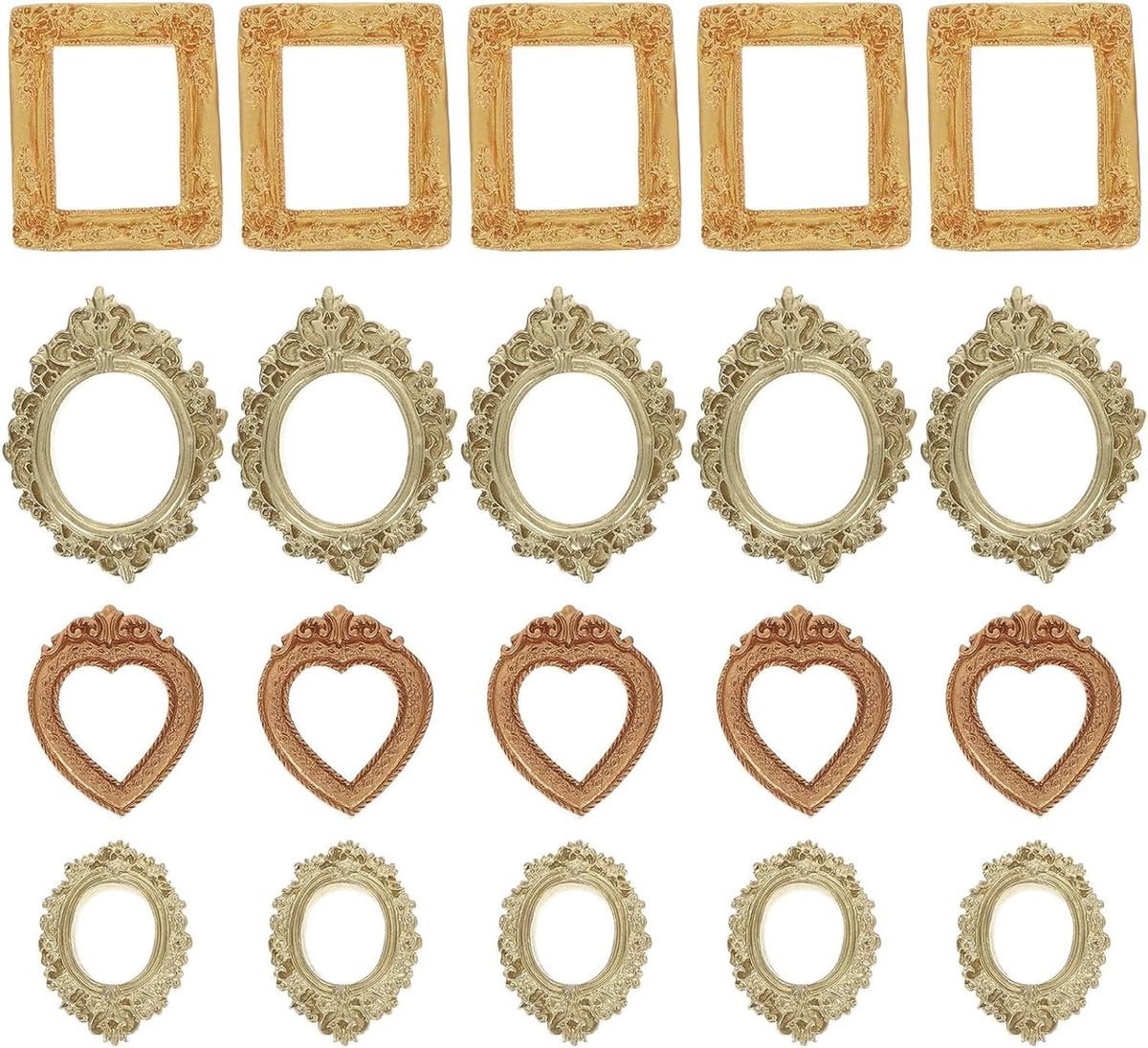 Set van 20 gouden miniatuur fotolijstjes voor poppenhuis decoratie, Breedte: 6 cm