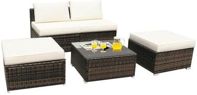 Costway 5 Pieces Patio Rattan Furniture Set with Cushioned Armless Sofa-White