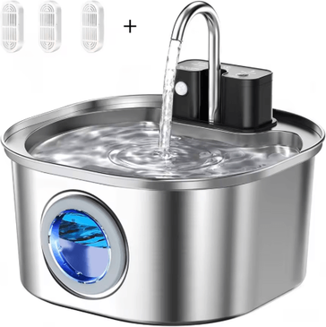 Inspire Picks Wireless Stainless Steel Cat Water Fountain With Motion Sensor & Rechargeable Battery b 3chips