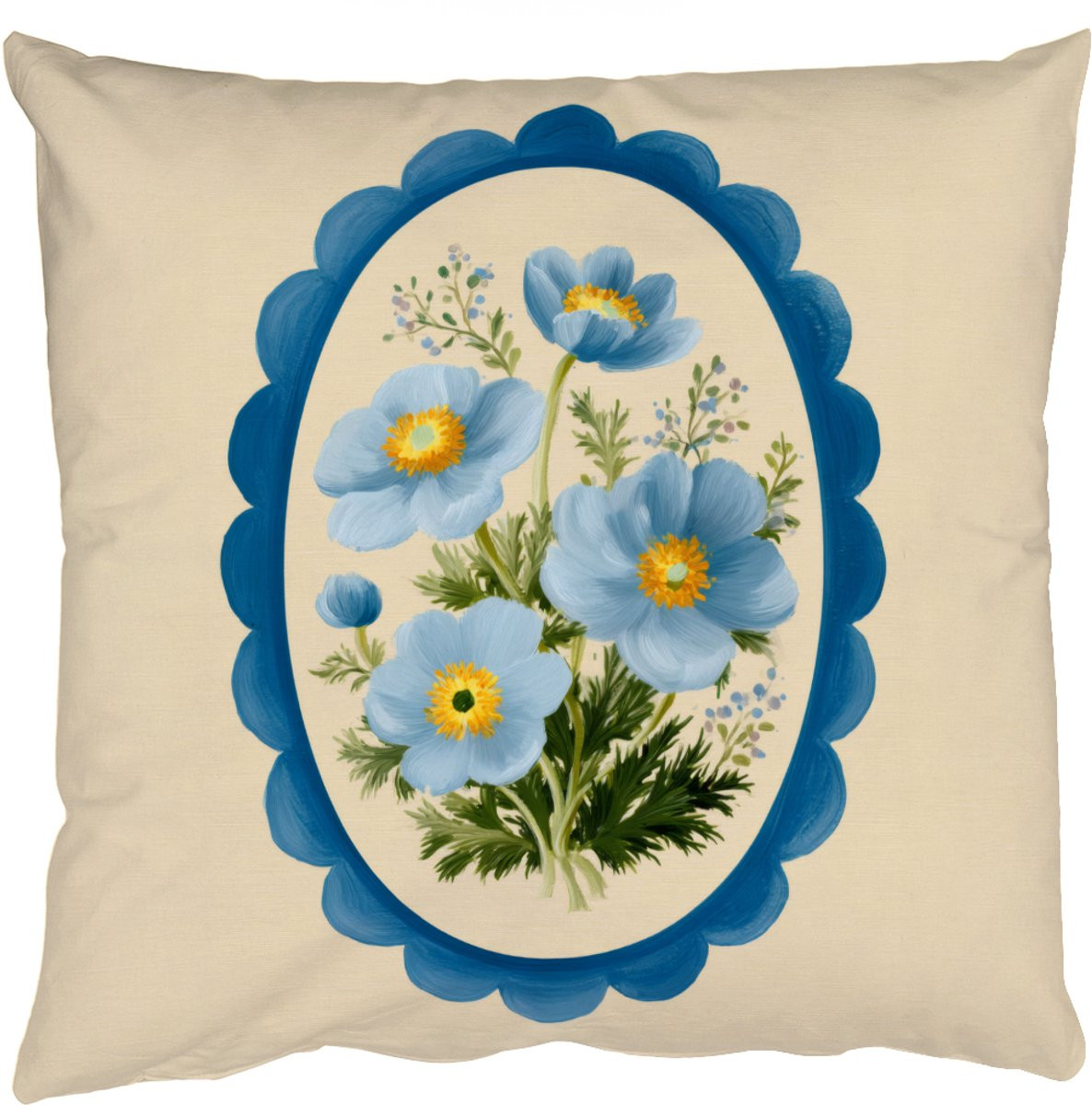 PillowMonkey Sierkussen met Bloemen Illustratie - Lichtblauw - 45 x 45 cm