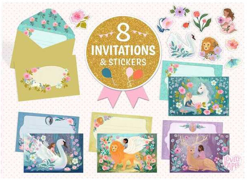 Little Big Room by Djeco 8 Invitations et stickers cartes d'anniversaire Créatures merveilleuses Djeco