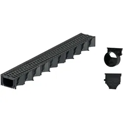 1m ACO Self® Hexaline 2.0 Entwässerungsrinne mit Stegrost Microgrip + Ablauf horizontal