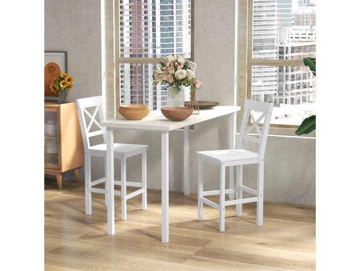 Lot de 2 chaises hautes chaises de bar style campagne chic en bois hauteur 60 cm avec repose-pieds blanc