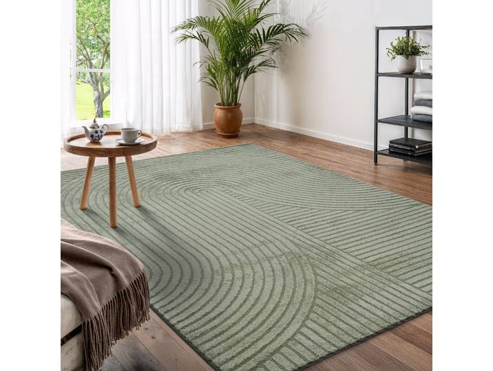 Designteppich GOODPRODUCT Eliaan 3D Optik/Hoch-Tief Effekt , grün, B:160cm H:14mm L:230cm, Polyester, Polypropylen (PP), Teppiche, Designteppich, hohe Flordichte und angenehm weich, Teppich Wohnzimmer Boho Design