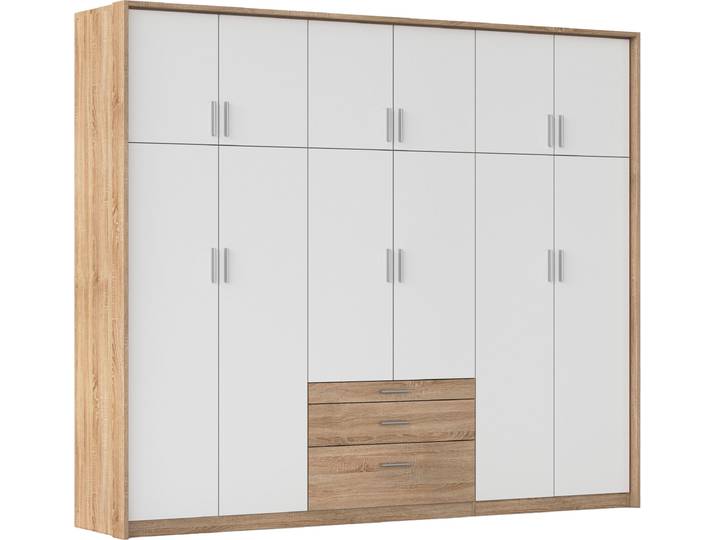 Kleiderschrank RAUCH Schrank Drehtürenschrank Garderobe Ankleide Schlafzimmer HILDESHEIM , weiss (eiche sonoma, alpinweiß), B:275cm H:231cm T:58cm, Holzwerkstoff, Schränke, Kleiderschrank, oberste Schublade mit praktischer Facheinteilung MADE IN GERMANY