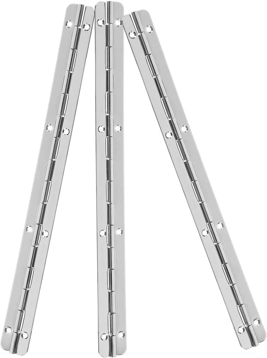 Set van 6 zilveren lange pianoscharnieren met voorgeboorde gaten voor het repareren van kasten