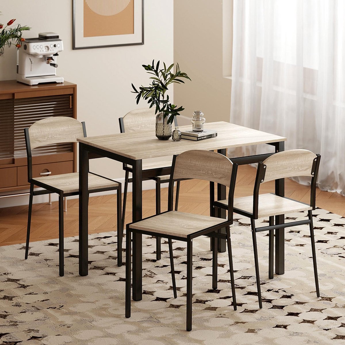 Pugsdrly 5-delige eetset met eettafel en 4 stoelen, zwart