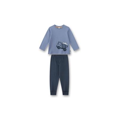 Schlafanzug SANETTA "Pyjama Schlafanzug Bagger lang Kids 1er Pack", Jungen, Gr. 140, blau, Obermaterial: 100% Baumwolle CO., Homewear-Sets Schlafanzug