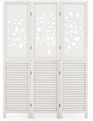 "Costway 67"" Folding Room Divider 3 Panels with Tree Cutout & Louver Design for Room-White"