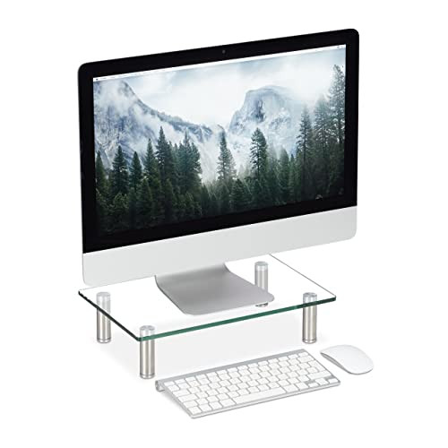 Relaxdays Monitorverhoger van Glas, Transparante Laptopstandaard en TV-verhoger