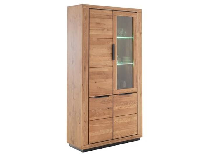 Lomadox Vitrine Vitrinenschrank mit Beleuchtung in Eiche teilmassiv, Fronten Massivholz/Echtholz
