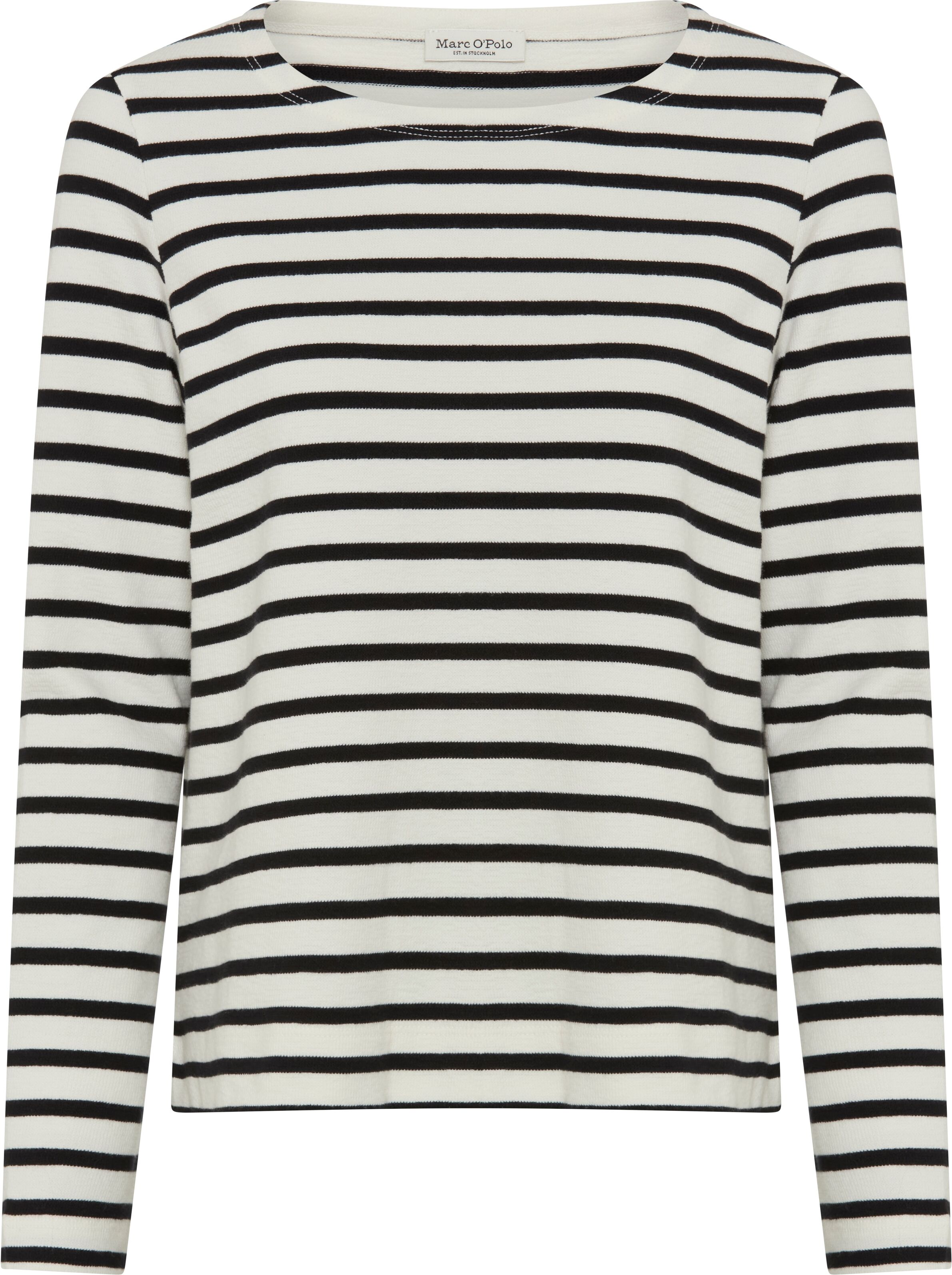 Marc O' Polo Langarmshirt MARC O'POLO, Damen, Gr. XS, schwarz-weiss (multi), Jersey, Obermaterial: 100% Baumwolle, geringelt, normal normal, U-Boot-Ausschnitt, Shirts Langarmshirt multi XS
