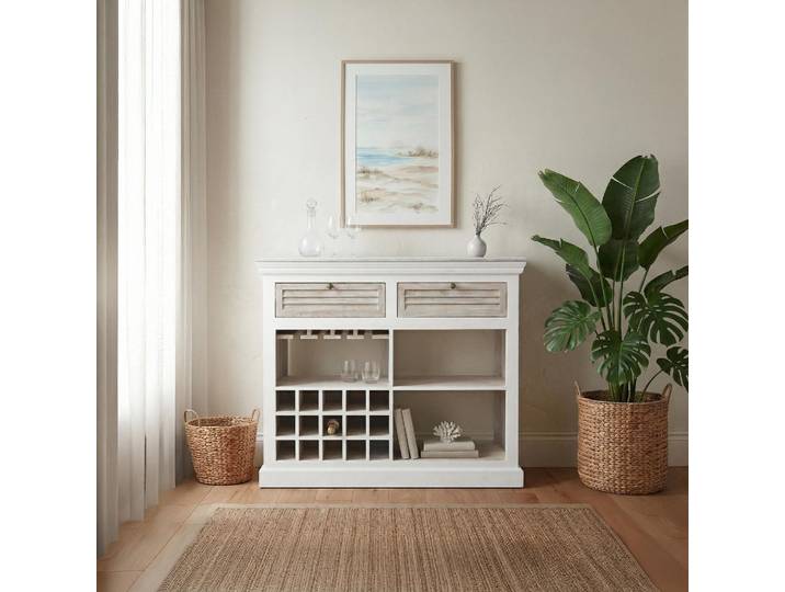 Meuble bar avec range bouteilles en bois blanc - Sea side