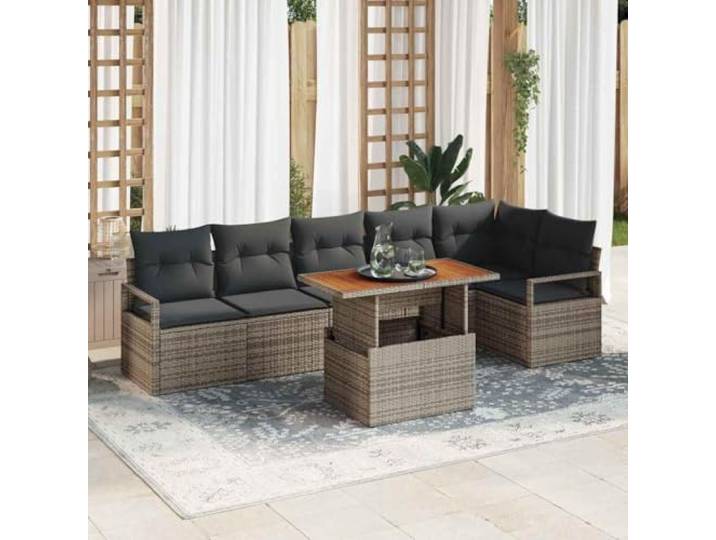 HEFZGDB Garten Essgruppe 7-teilig mit Eckbank und Rattan Sofa in Grau und Braun für Terrasse