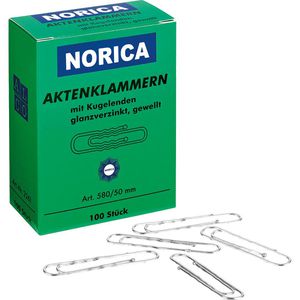 Alco Büroklammern 2261, Norica, silber, 50mm, Aktenklammern, mit Kugelenden, gewellt, 100 Stück