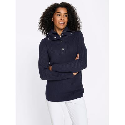 Troyer CLASSIC BASICS "Troyer-Pullover", Damen, Gr. 46, blau (marine), 100% Polyacryl, unifarben, Pullover Troyer