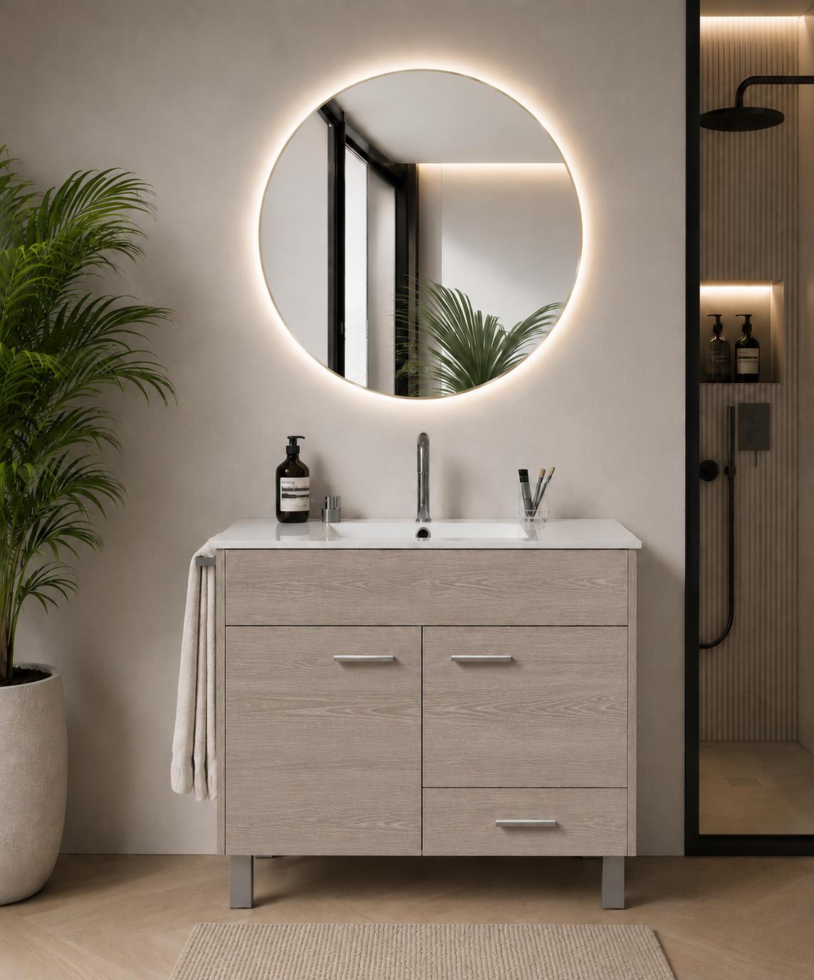 ORIGEN BATH SAMOS Badmöbel mit Waschbecken 80x40 cm, Smoky-Eiche