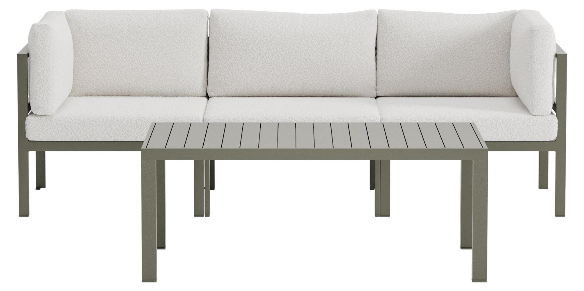 Copacabana Garten Lounge 3-Sitzer-Sofa und Couchtisch braun.