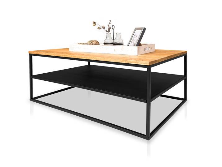 JAKOMO Couchtisch, Material Massivholz / Metall, Eiche geölt /