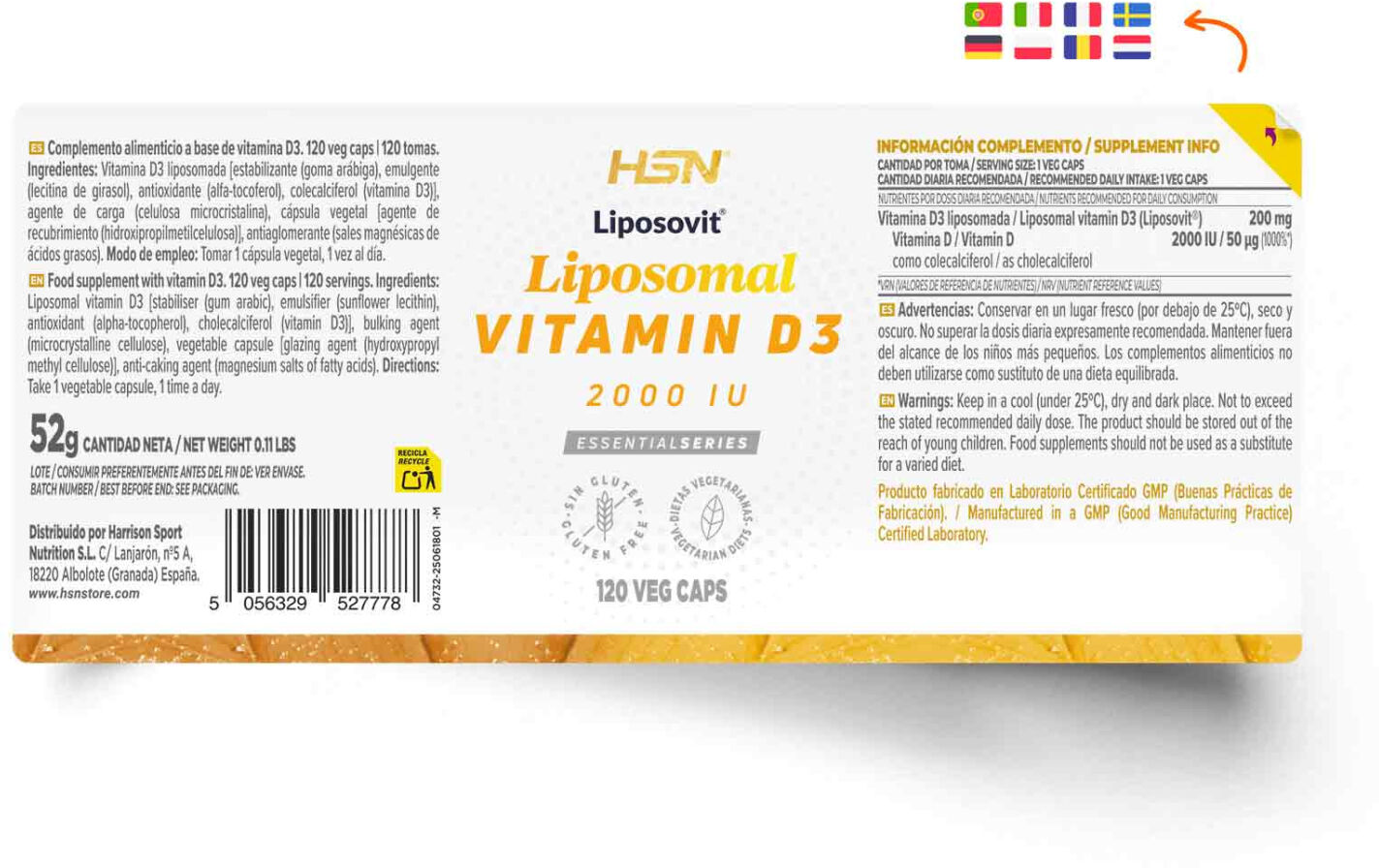 HSN Vitamina D3 liposomada (Liposovit®) 2000UI - 120 veg caps - Huesos y articulaciones - Cápsulas Vegetales - 120  Servicios