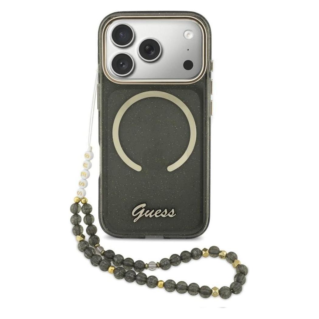 Guess Etui IML Glitters Script Strap MagSafe do iPhone 17 Pro czarny (Apple iPhone 17 Pro) (GUHMP17L5HTGSMSK)