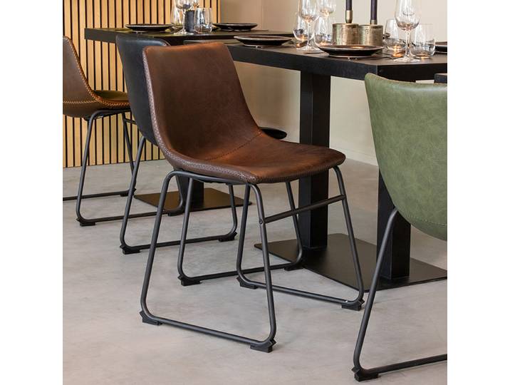 LABEL51 Eetkamerstoel Risto - Bruin - Kunstleder - Zwart Metalen Frame