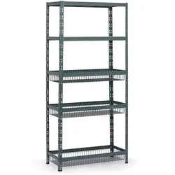 Fachbodenregal mit Körben, 1954 x 900 x 400 mm, Tragfähigkeit 175 kg, 2 Fachböden + 3 Körbe
