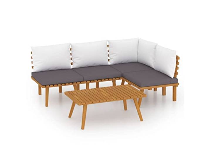 PUGYNBK Wohnzimmer-Set aus Holz, 5-teilig, mit Akazienkissen Wetterfest, rustikales Design, modular, für Garten und Terrasse